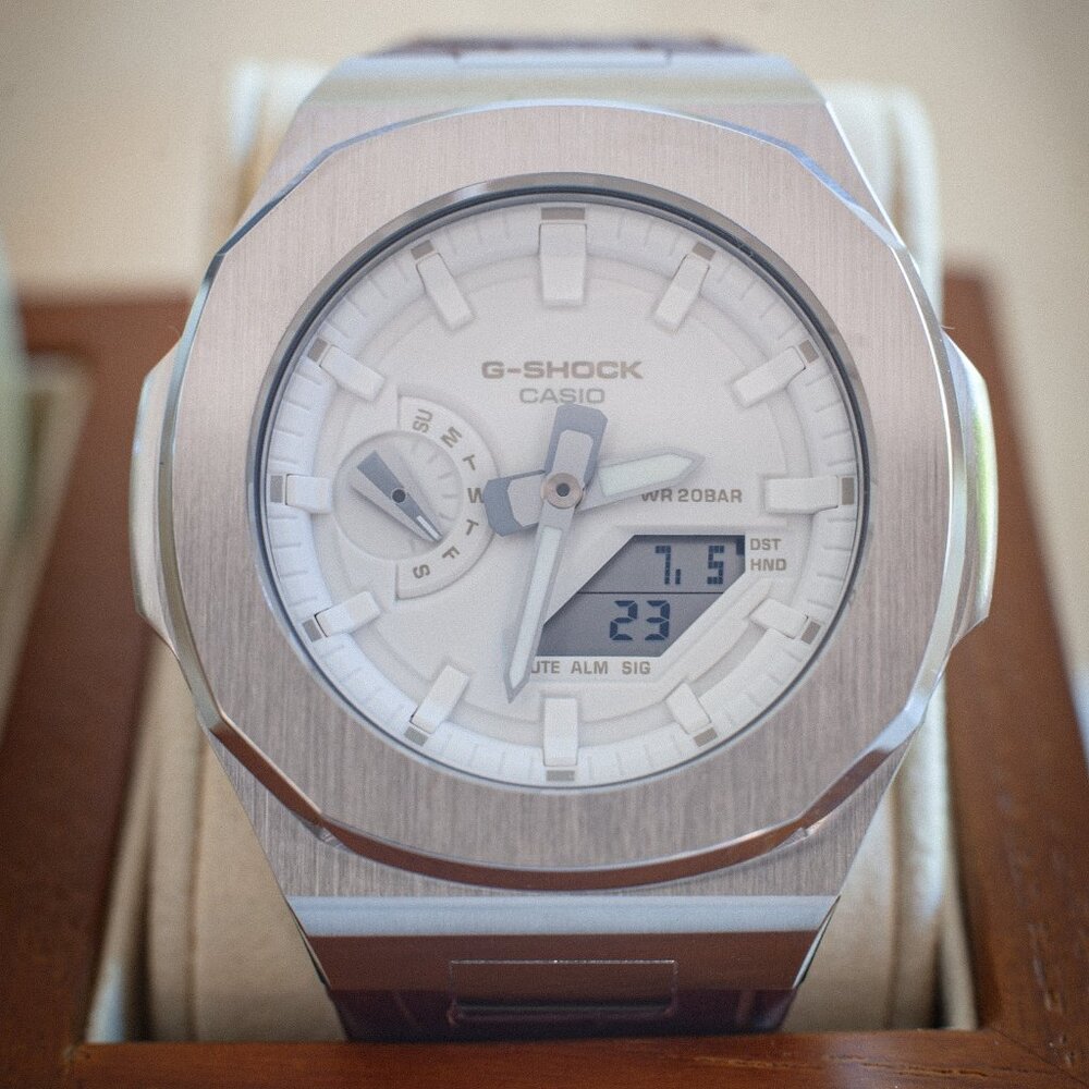 (Brand New) Casio GA-2100 Customized in Nautilus Silver with White Dial